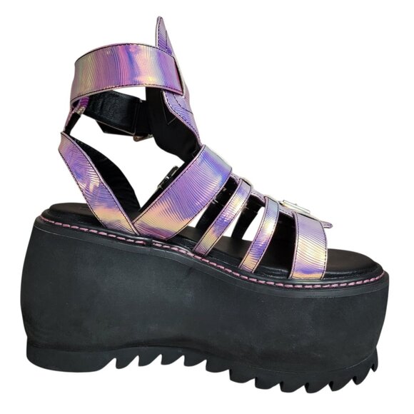 Dolls Kills Club Exx Intergalactic Love Iridescent Platform Sandals 9 Chunky Y2K - Picture 9 of 13